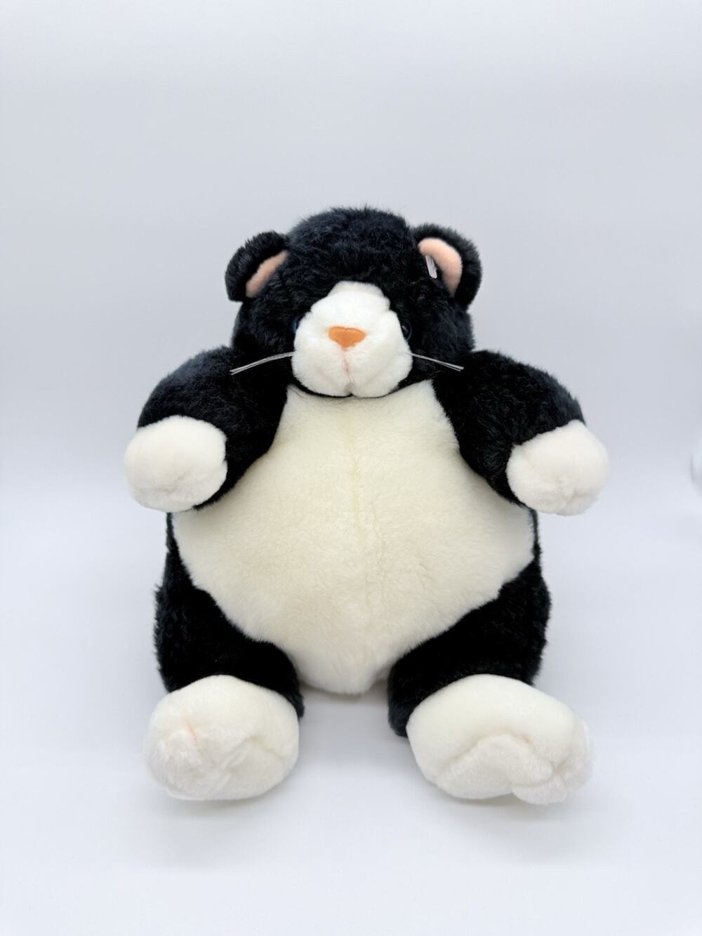 Unipak Black & White Plumpee Fat Cat Kitty Plush Tuxedo Blue Eyes Vintage 9.5”